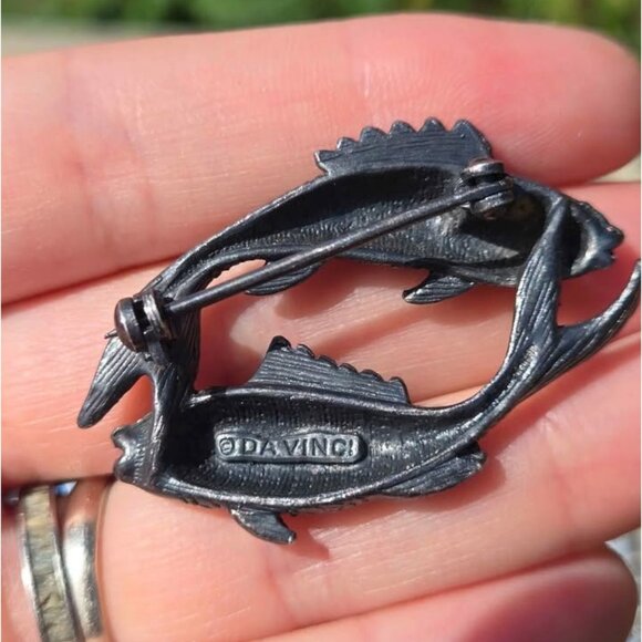 Da Vinci Sterling Silver Pisces Fish Brooch Pin Vtg Zodiac Star Sign Jewelry - Picture 4 of 10